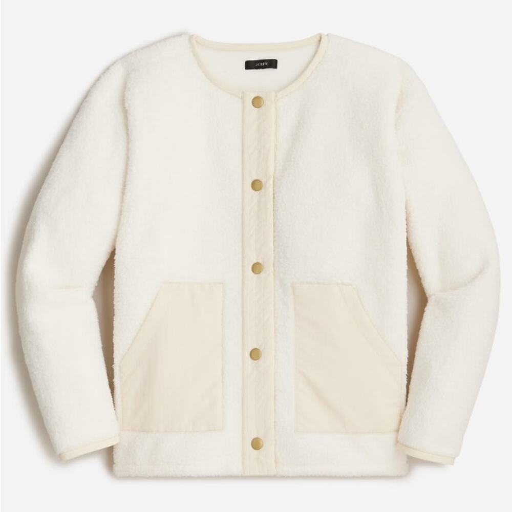 NWT J.Crew Teddy Sherpa Lady Jacket Ivory Cream Sz Small BK301 Snap Front Cozy